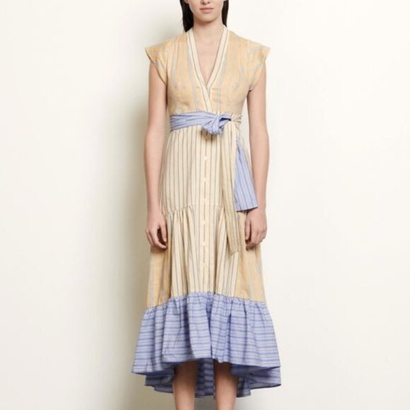 Sandro Dresses & Skirts - Sandro Rosanda Paneled Striped Linen Blend Midi Dress Size 4